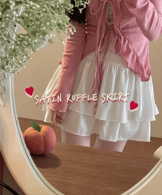 Line Cancan satin ruffle back banding skirt pants