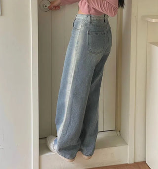 Roti Side Sand Washed Loose Wide Denim Long Pants