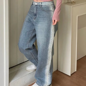 Roti Side Sand Washed Loose Wide Denim Long Pants