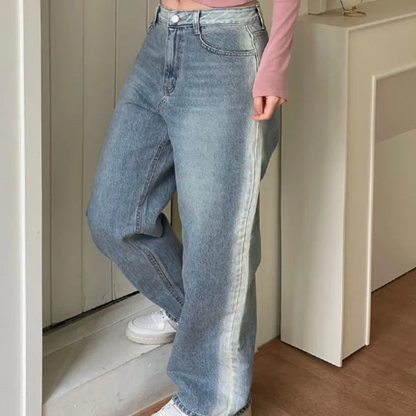 Roti Side Sand Washed Loose Wide Denim Long Pants