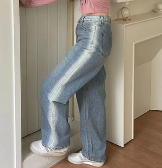 Roti Side Sand Washed Loose Wide Denim Long Pants