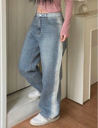 Roti Side Sand Washed Loose Wide Denim Long Pants