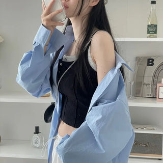 pin tuck cut bone t-shirt button sleeveless nasi