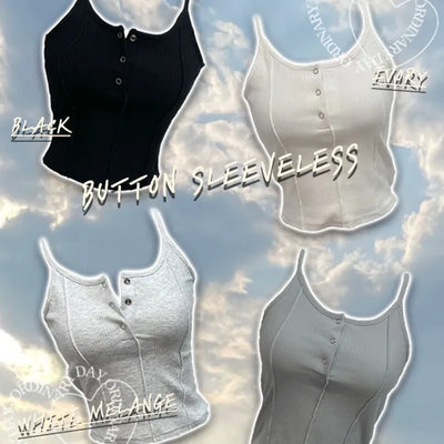 pin tuck cut bone t-shirt button sleeveless nasi