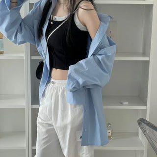 pin tuck cut bone t-shirt button sleeveless nasi