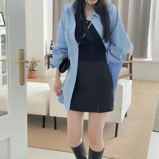 pin tuck cut bone t-shirt button sleeveless nasi