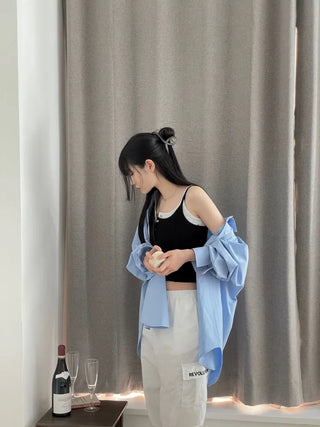 pin tuck cut bone t-shirt button sleeveless nasi