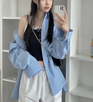 pin tuck cut bone t-shirt button sleeveless nasi