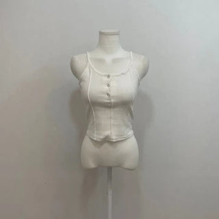 pin tuck cut bone t-shirt button sleeveless nasi