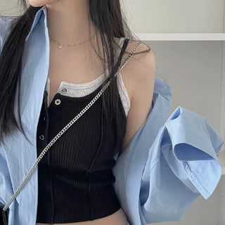 pin tuck cut bone t-shirt button sleeveless nasi