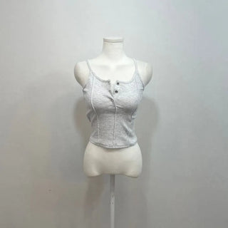 pin tuck cut bone t-shirt button sleeveless nasi