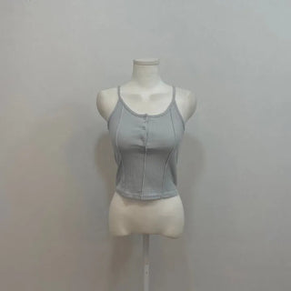 pin tuck cut bone t-shirt button sleeveless nasi