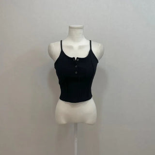 pin tuck cut bone t-shirt button sleeveless nasi