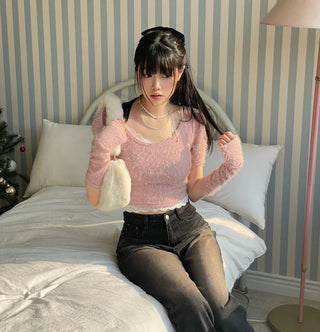 Leki Sand Washed Loose Denim Wide Pants