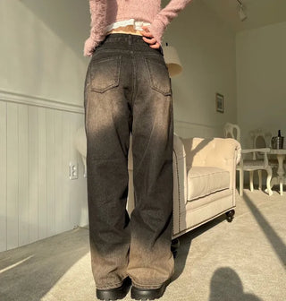 Leki Sand Washed Loose Denim Wide Pants