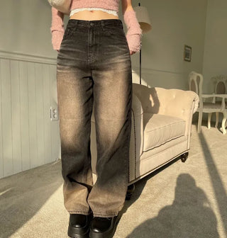 Leki Sand Washed Loose Denim Wide Pants