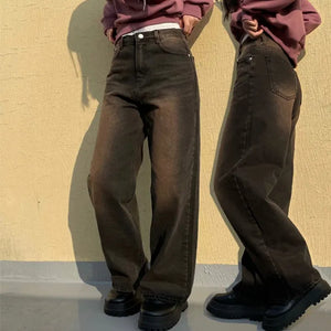 2size sand-washed vintage wide denim pants