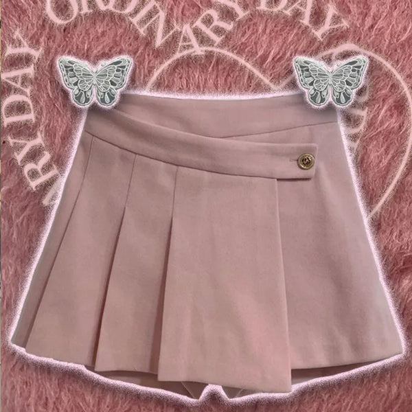 Dylan Pleated Button Wrap Back Banding Skirt Pants