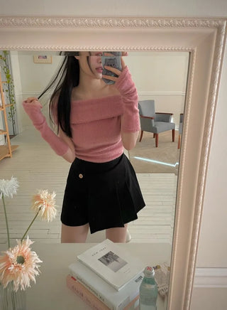 Dylan Pleated Button Wrap Back Banding Skirt Pants