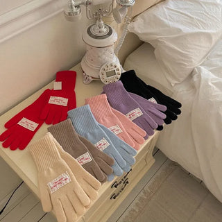 Colorful lettering patch touch gloves