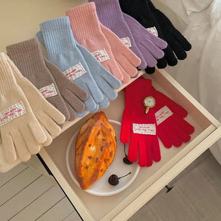 Colorful lettering patch touch gloves