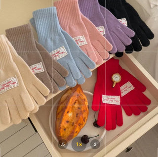 Colorful lettering patch touch gloves