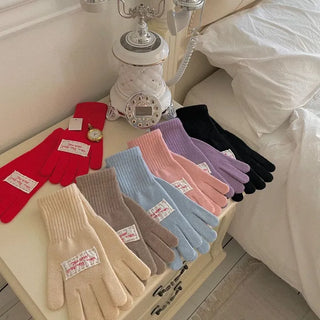 Colorful lettering patch touch gloves