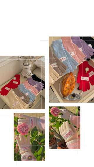 Colorful lettering patch touch gloves