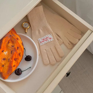 Colorful lettering patch touch gloves