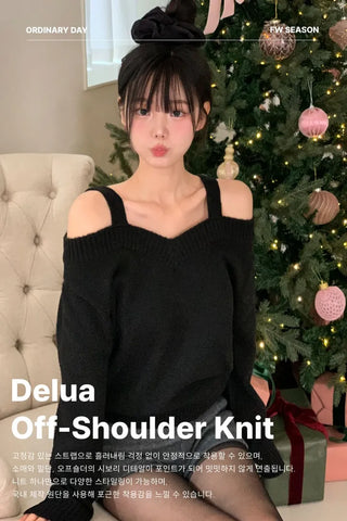 Delua off-shoulder strap long-sleeved knit