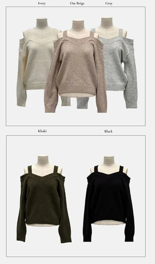 Delua off-shoulder strap long-sleeved knit
