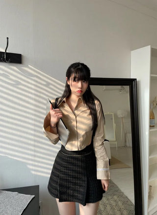 cotton lettering cuffs rolled crop shirt