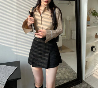 cotton lettering cuffs rolled crop shirt