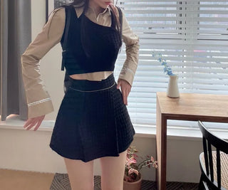 cotton lettering cuffs rolled crop shirt