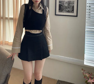 cotton lettering cuffs rolled crop shirt