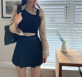 cotton lettering cuffs rolled crop shirt