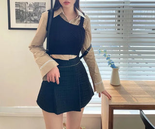 cotton lettering cuffs rolled crop shirt