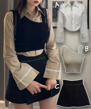 cotton lettering cuffs rolled crop shirt