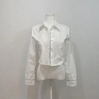 cotton lettering cuffs rolled crop shirt