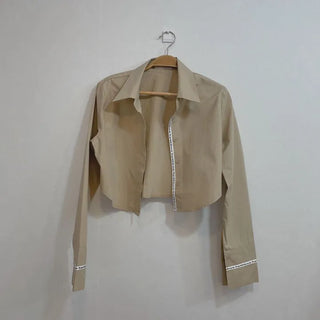 cotton lettering cuffs rolled crop shirt