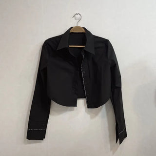 cotton lettering cuffs rolled crop shirt