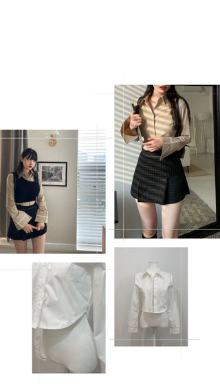 cotton lettering cuffs rolled crop shirt