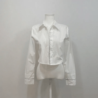 cotton lettering cuffs rolled crop shirt