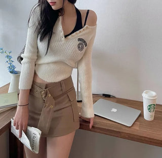 Bedi Embroidered Fluffy Button-Up Knit