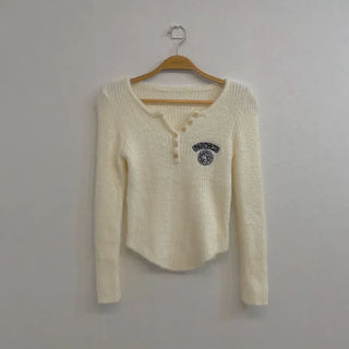 Bedi Embroidered Fluffy Button-Up Knit