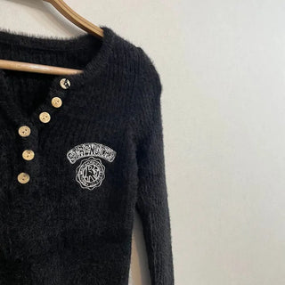 Bedi Embroidered Fluffy Button-Up Knit