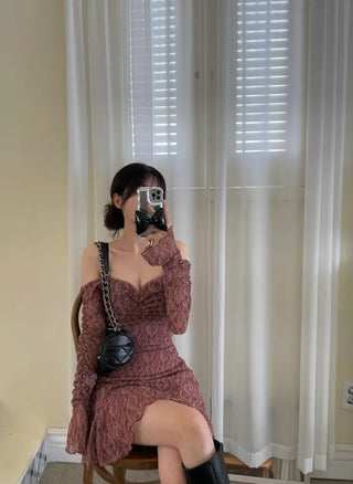 tube ethnic flare shirring off-shoulder mini dress