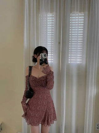 tube ethnic flare shirring off-shoulder mini dress