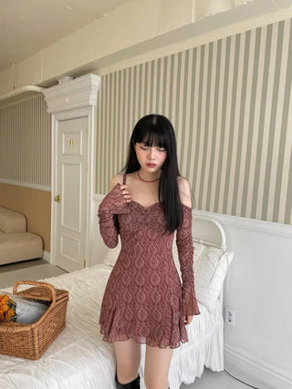 tube ethnic flare shirring off-shoulder mini dress