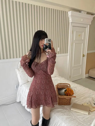 tube ethnic flare shirring off-shoulder mini dress